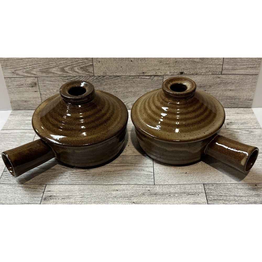 Pottery Crock w/ Handle & Vented Lid 5x4" Vintage Tagine (Set Of 2) *Chipped*‎